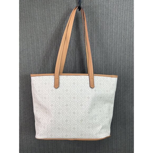 Rosetti Beige & Tan Tote Bag With Geometric Pattern & Matching Pouch - Picture 10 of 13